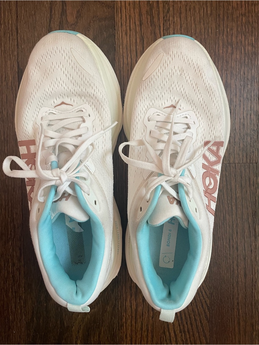 Hokas Bondi 8 Sneaker Frost/Rose Gold Size 8.5